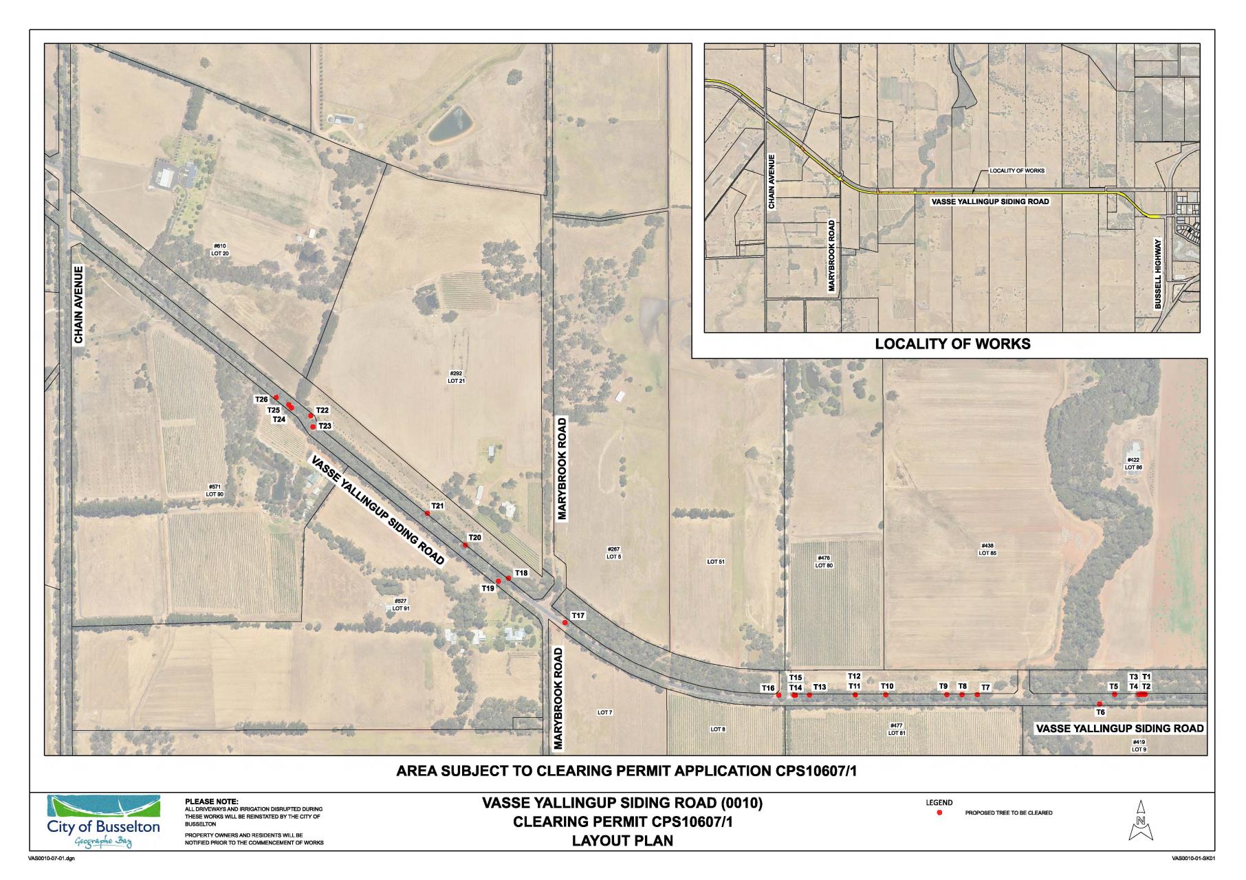 Vasse Yallingup Siding Road Map of proposed works